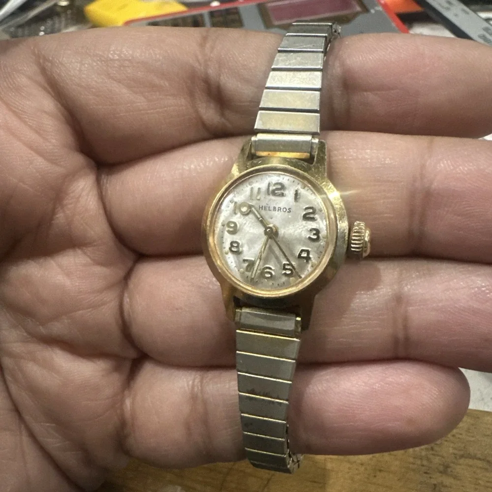 Working Vintage Helbros  Manual Wind Ladies Watch Gold Tone 21mm Fit 6.5